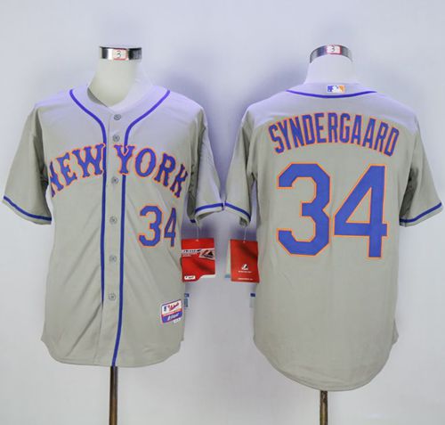 Mets #34 Noah Syndergaard Grey Road Cool Base Stitched MLB Jersey - Click Image to Close